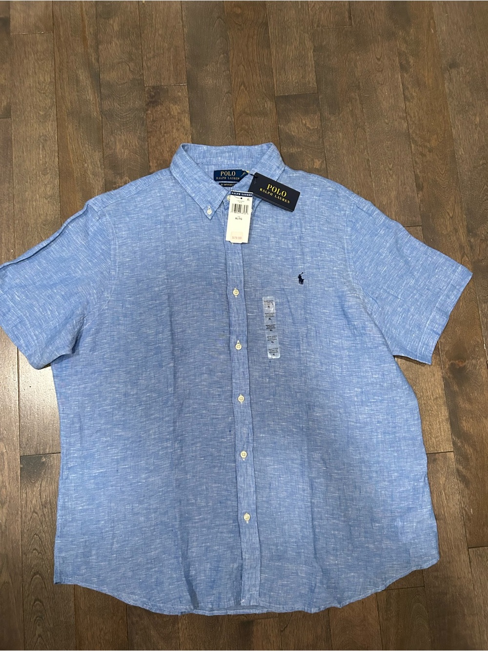 NWT Polo by Ralph Lauren Light Blue Short-Sleeve Linen Shirt